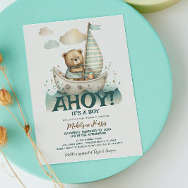 Invitación Ahoy Niño Oso de Peluche Marinero Barco Mar Regalo