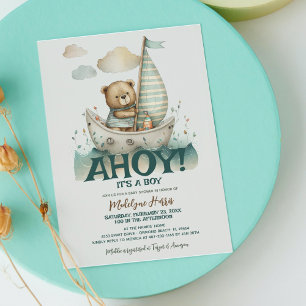 Invitación Ahoy Niño Oso de Peluche Marinero Barco Mar Regalo
