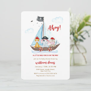 Invitación Ahoy Piratas Safari Salvaje Animales Baby Shower