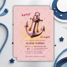 ¡Ahoy rosado moderno! Anchor Nautical Baby Shower