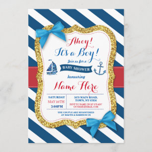 Invitación Ahoy Sailor Anchor Baby Shower Blue Boy Invitado