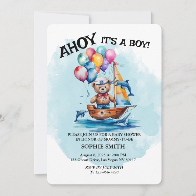 Invitación Ahoy Sailor Es Un Niño Tema Náutico Baby Shower (Anverso)