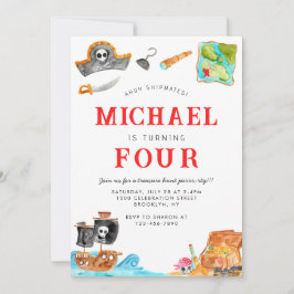 Invitación Ahoy Shipmates Treasure Hunt Ship Pirate Cumpleaño