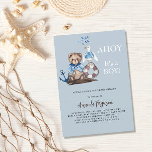 Invitación Ahoy Teddy Oso niño marinero lujo Baby Shower