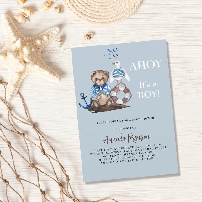 Invitación Ahoy Teddy Oso niño marinero lujo Baby Shower (Subido por el creador)