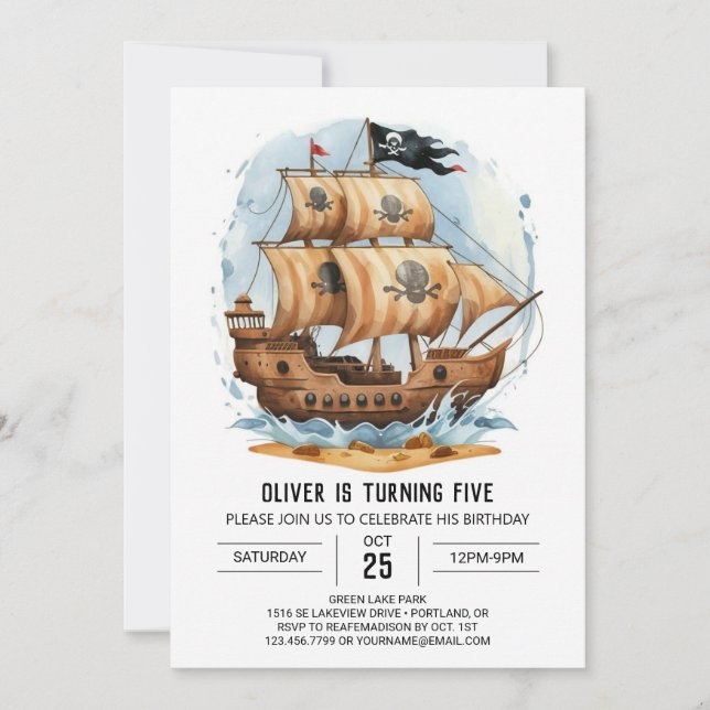 Invitación Ahoy Treasure Map Editable Pirate Birthday (Anverso)