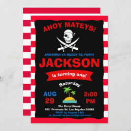 Invitación Ahoy Treasure Map Pirate Ocean Voyage Boy Cumpleañ