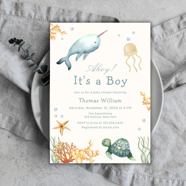 Invitación Ahoy Under the Sea Whale Boy Baby Shower (Ahoy Under The Sea Whale Boy Baby Shower Invitation)