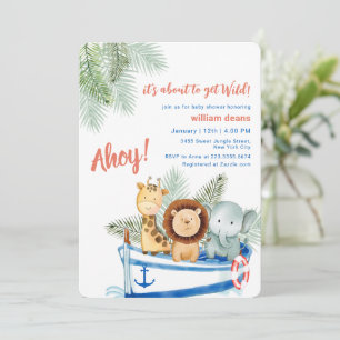 Invitación Ahoy Velero Safari Salvaje Animales Baby Shower