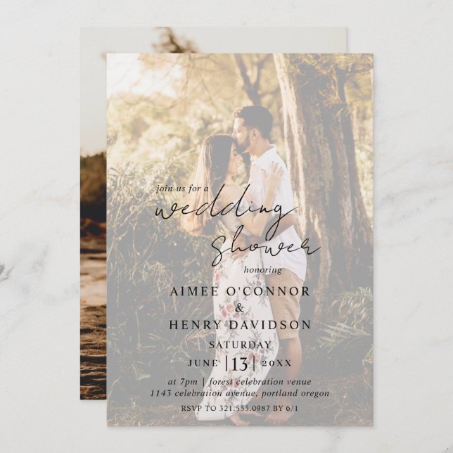 Invitación Aimee Rustic Script Modern Wedn Shower (Anverso / Reverso)