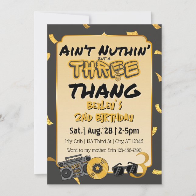 Invitación Aint' Nuthin' but a 3 Thang 3rd Birthday (Anverso)