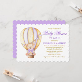 Invitación Air Balloon Bear con Baby Shower Purple Gold por c