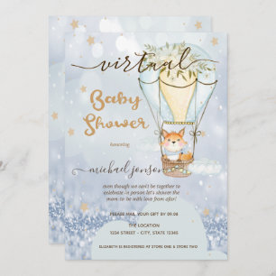 Invitación Air Balloon Fox Stars Bokeh Virtual Baby Shower