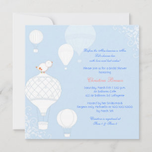 Invitación Aire Balloon Bird Sky Blue Bridal Shower