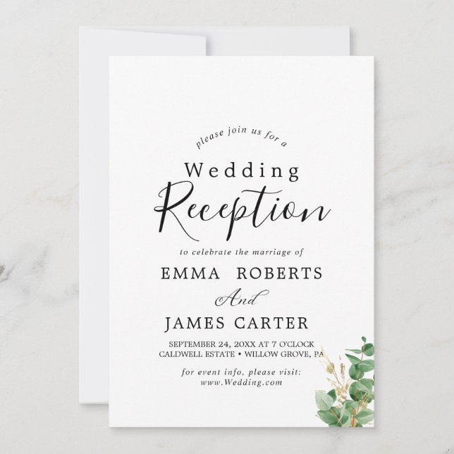 Invitación Aire verde y recepción de boda de hojas de oro (Anverso)