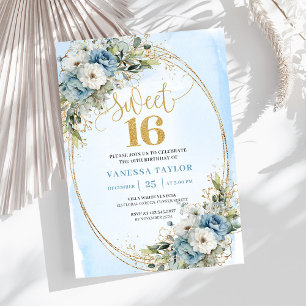 Invitación aireada polvorienta azul floral verde p
