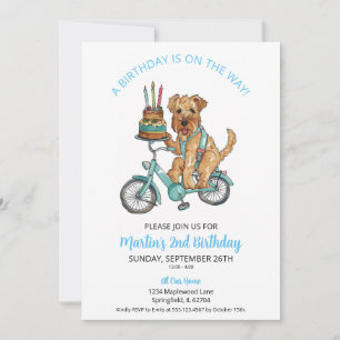 Invitación Airedale en bicicleta con Fiesta de Pastel de Cump