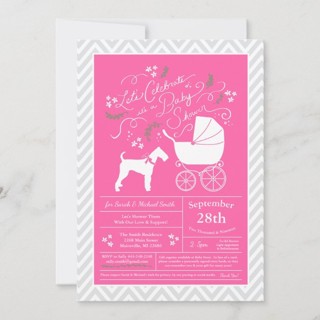 Invitación Airedale Terrier Dog Chica rosa Baby Shower (Anverso)