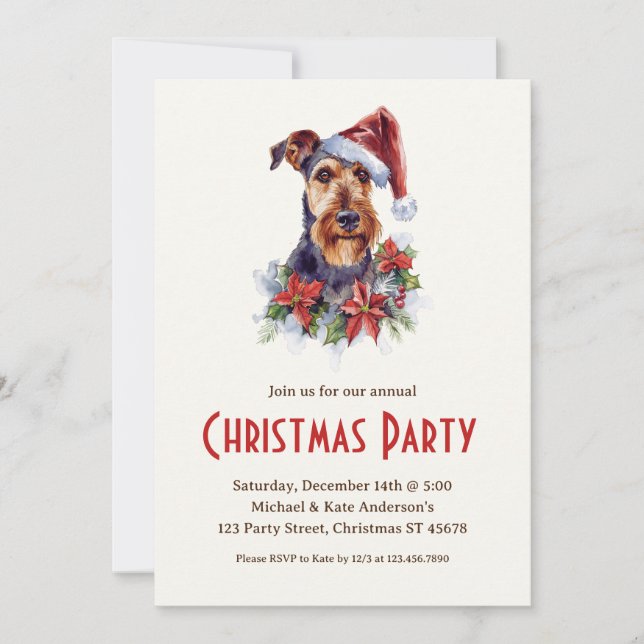 Invitación Airedale Terrier en un Fiesta de Navidades de Sant (Anverso)