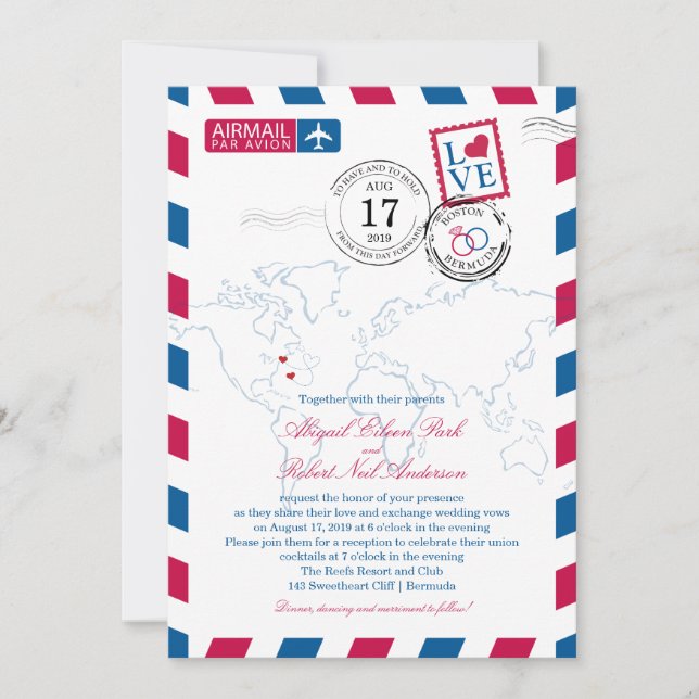 Invitación Airmail Boda de Boston a las Bermudas (Anverso)