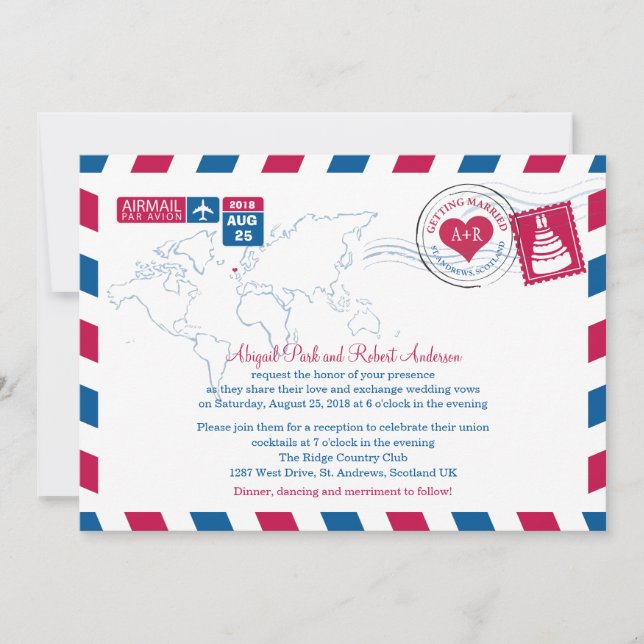 Invitación Airmail de Escocia| Boda (Anverso)