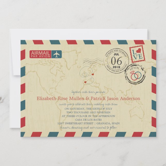 Invitación Airmail de España y Polonia | Boda (Anverso)