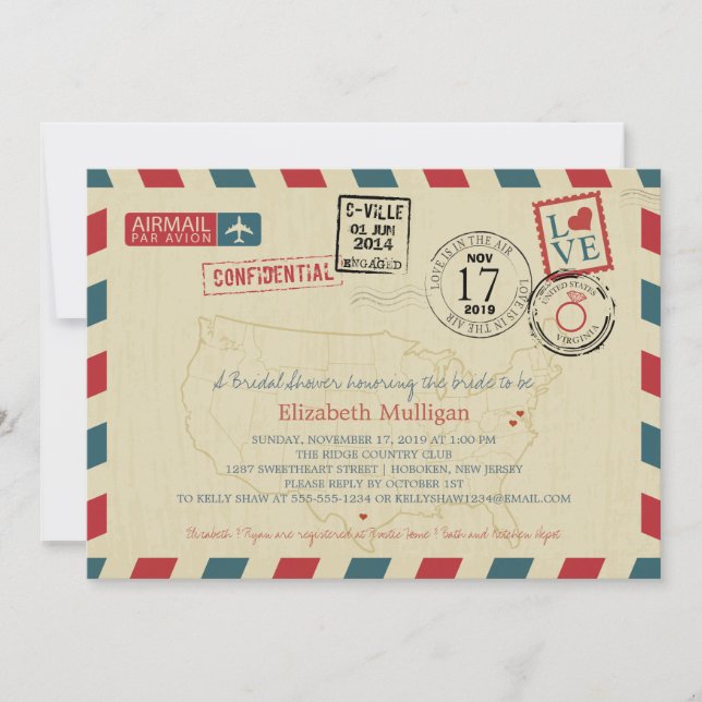 Invitación Airmail de viajero de Estados Unidos | Bridal Show (Anverso)