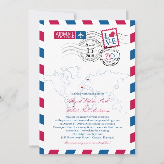 Invitación Airmail de World Locations | Boda (Anverso)