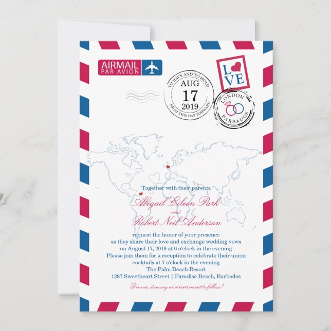 Invitación Airmail de World Locations | Boda (Anverso)