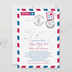 Invitación Airmail Heart UK and California USA Boda