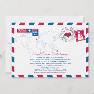 Invitación Airmail Heart UK y Austraila Boda