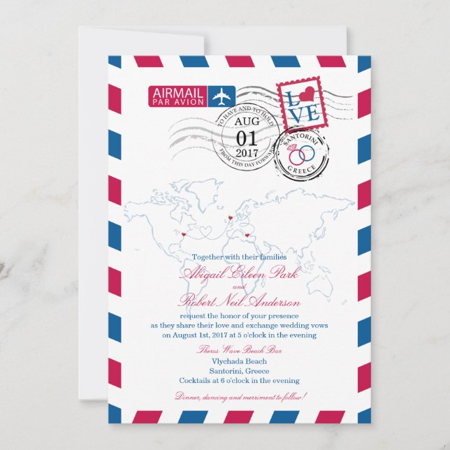 Invitación Airmail Nueva York, Escocia y Boda de Grecia (Anverso)