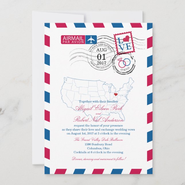 Invitación Airmail Ohio Boda (Anverso)