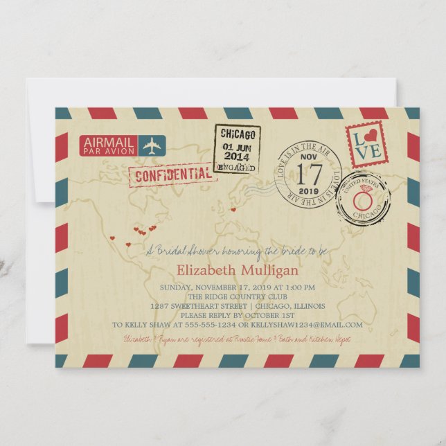 Invitación Airmail para viajeros de Chicago World | Bridal Sh (Anverso)