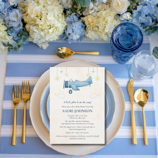 Invitación Airplane Baby Shower Whimsical Boy Baby Welcome 