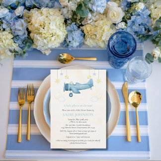 Invitación Airplane Baby Shower Whimsical Boy Baby Welcome 