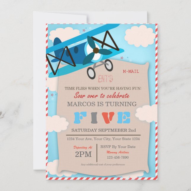 Invitación Airplane Birthday Invitation for Pilot Boy (Anverso)