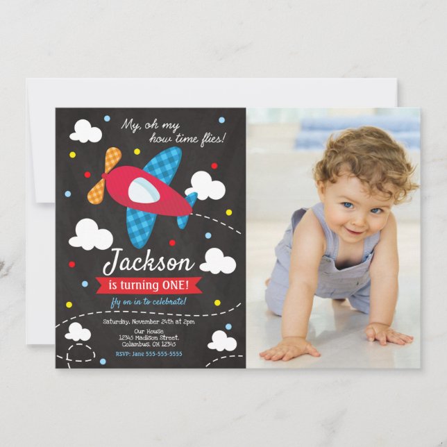 Invitación Airplane Birthday Photo Invitation | Time Files (Anverso)