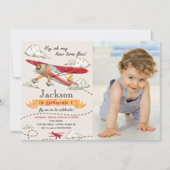 Invitación Airplane Birthday Photo Invitation Vintage Plane (Anverso)