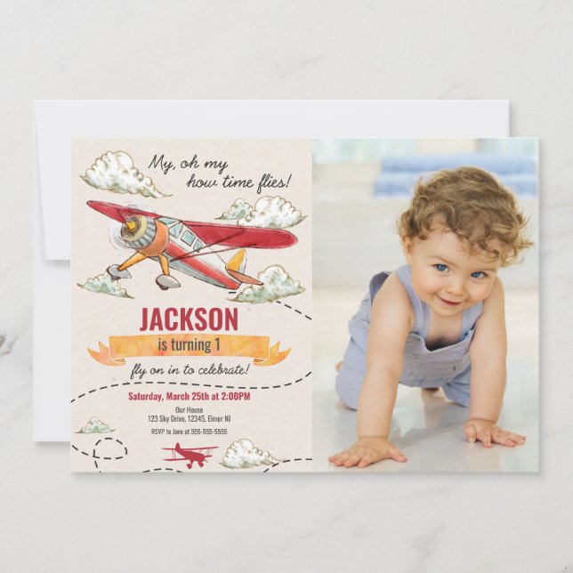 Invitación Airplane Birthday Photo Invitation Vintage Retro (Anverso)