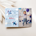 Invitación Airplane Clouds Boy First Birthday<br><div class="desc">This adorable design features airplanes,  clouds and stars with faux silver glitter embellishment.</div>