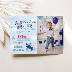 Invitación Airplane Clouds Boy First Birthday