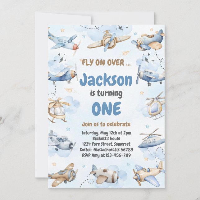 Invitación Airplane Fly On Over Boy Birthday Invitation (Anverso)