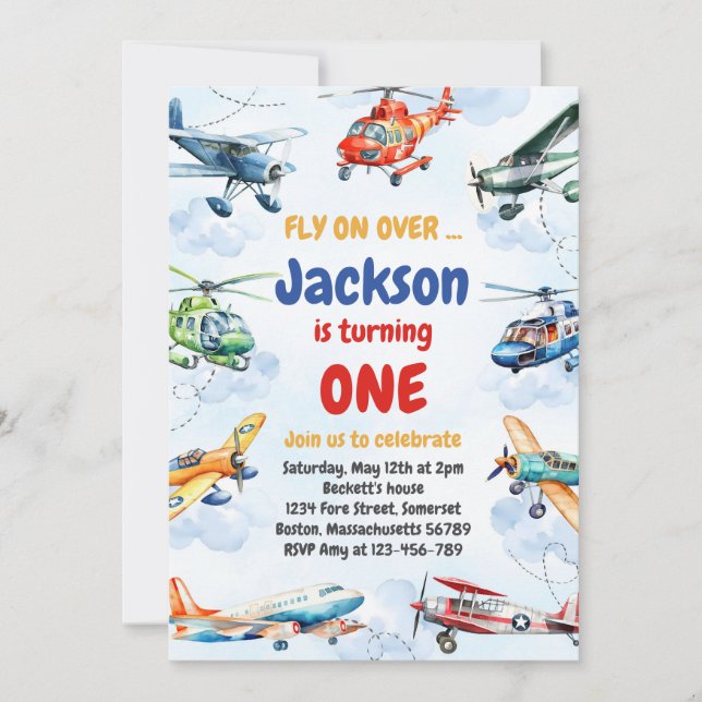 Invitación Airplane Fly On Over Boy Birthday Invitation (Anverso)