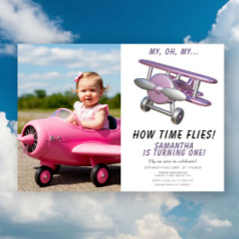 Invitación Airplane Oh My Time Flies Travel First Birthday