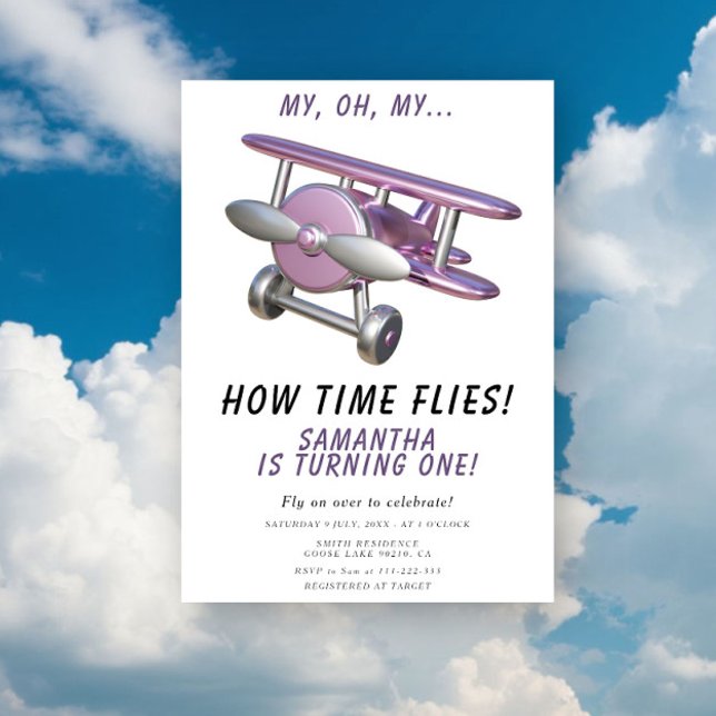 Invitación Airplane Oh My Time Flies Travel First Birthday (Subido por el creador)