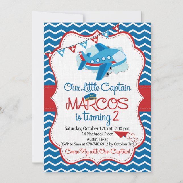 Invitación Airplane theme birthday invitation for boys (Anverso)