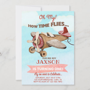 Invitación Airplane time flies boy 1st first birthday invite.