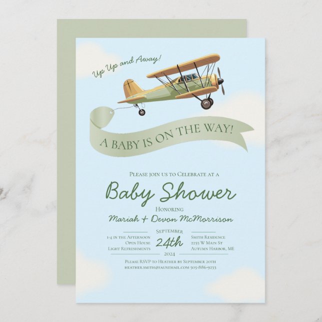 Invitación Airplane Vintage Baby Shower Invitation (Anverso / Reverso)