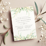 Invitación Airy Botanical Bat Mitzvah<br><div class="desc">Elegante invitación botánica acuarela para el murciélago mitzvah de tu hija enmarca tu ceremonia religiosa y detalles fiestas con un borde de puro follaje verde pastel.</div>